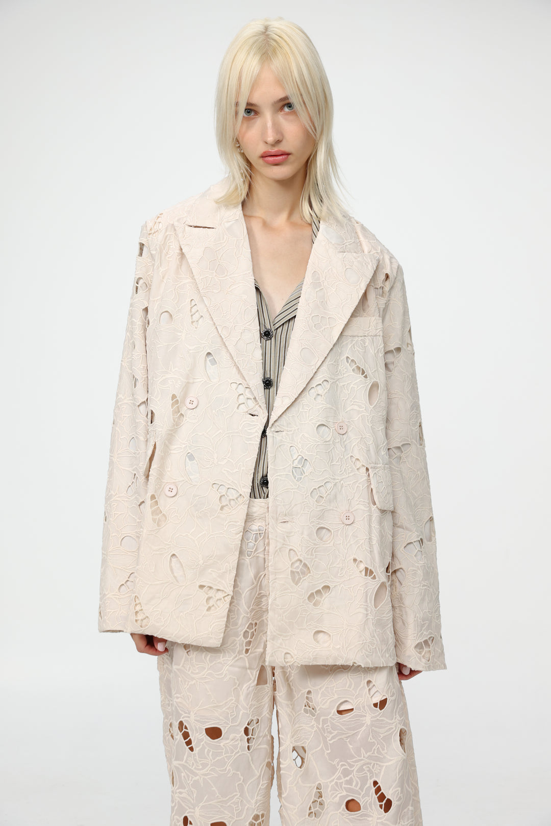 Floral Cutwork Cream Blazer
