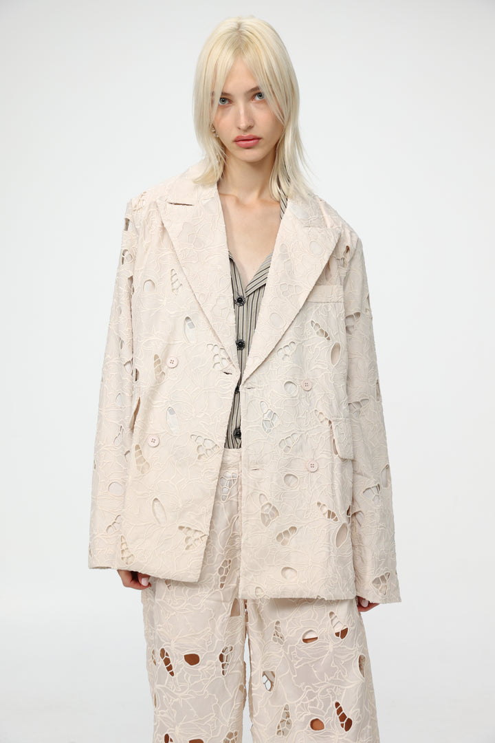 Floral Cutwork Cream Blazer