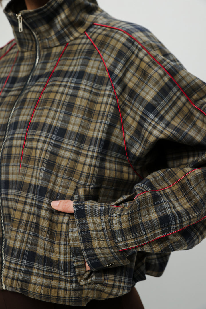 Bima Navy Plaid Bomber Jacket