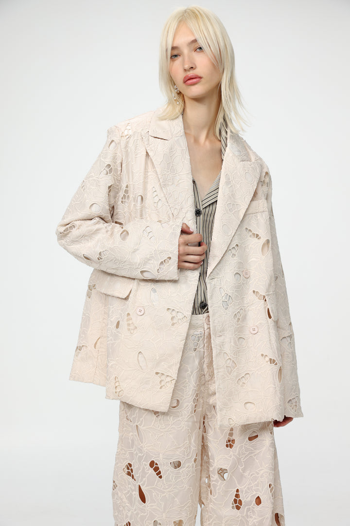 Floral Cutwork Cream Blazer
