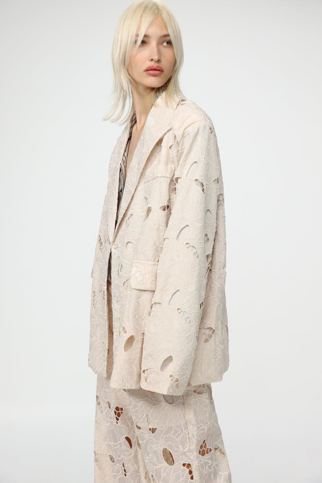 Floral Cutwork Cream Blazer