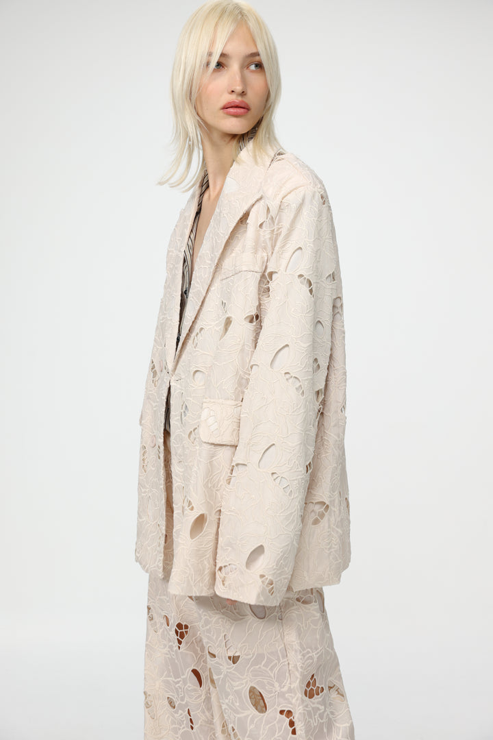 Floral Cutwork Cream Blazer