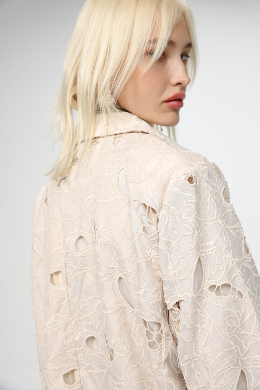 Floral Cutwork Cream Blazer