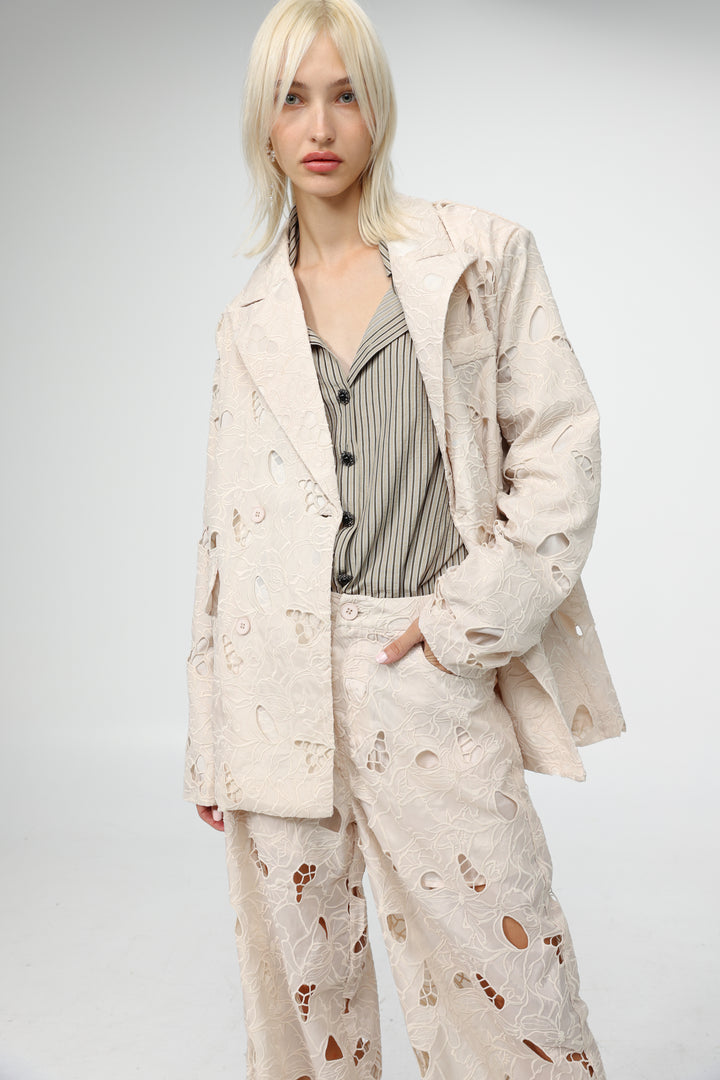 Floral Cutwork Cream Blazer