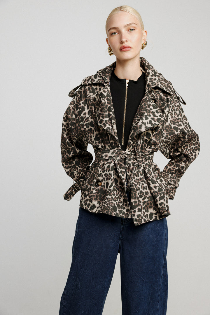 מעיל טרנץ נשים דגם Leopard Short Trench Coat