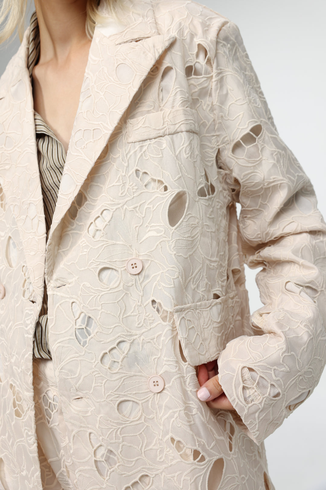 Floral Cutwork Cream Blazer