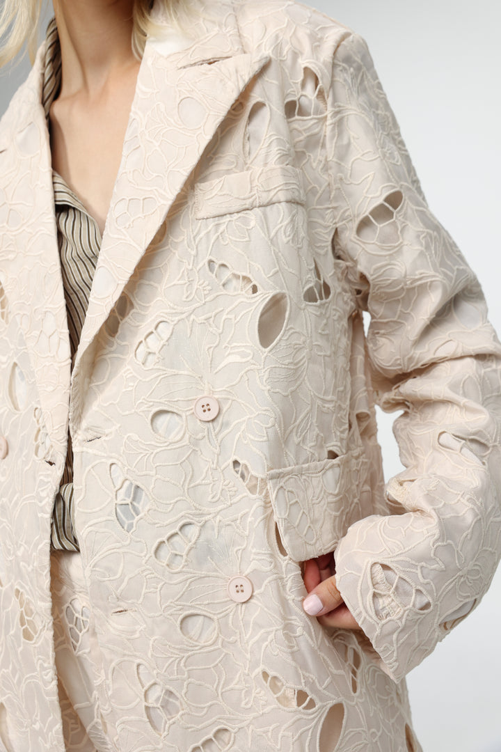 Floral Cutwork Cream Blazer