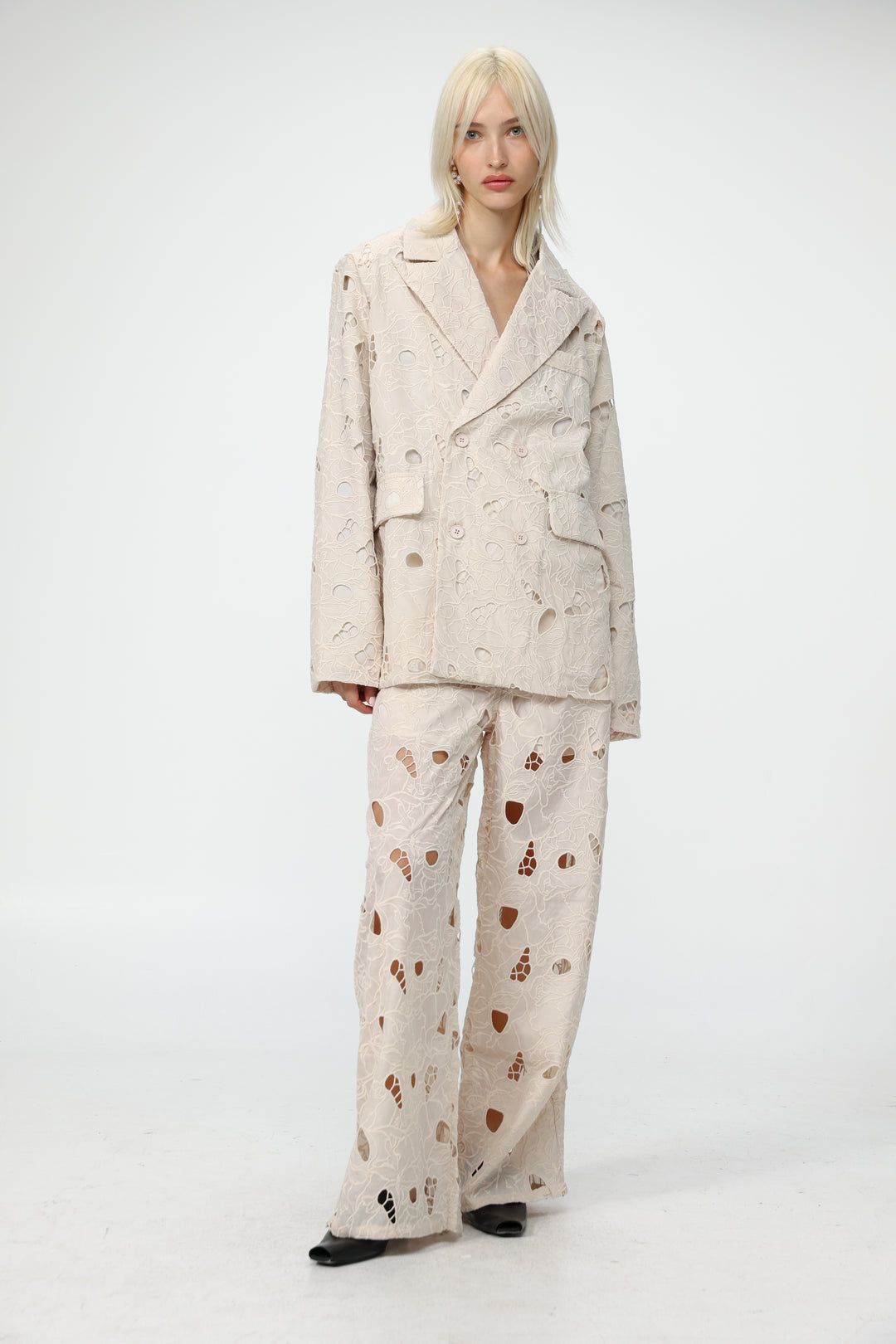 Floral Cutwork Cream Blazer