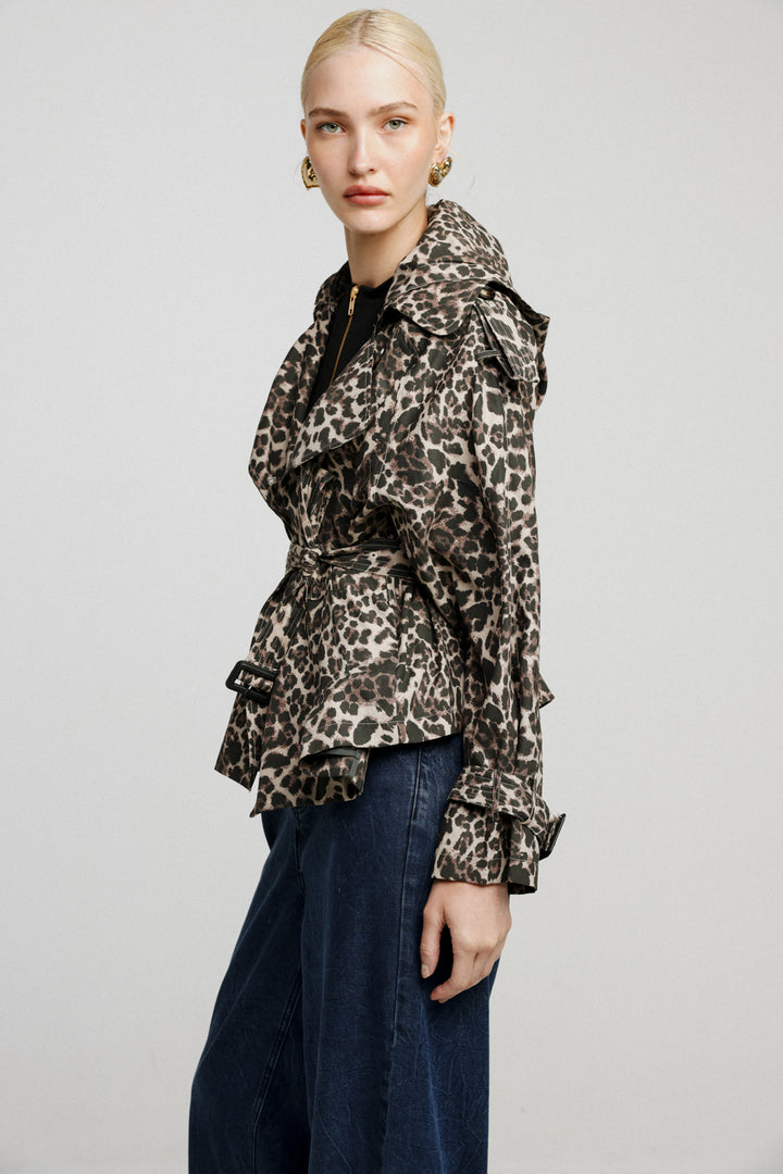 מעיל טרנץ סיסטרז Leopard Short Trench Coat