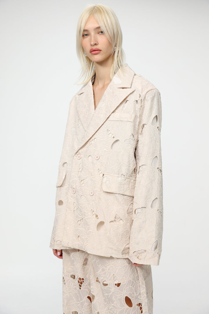 Floral Cutwork Cream Blazer