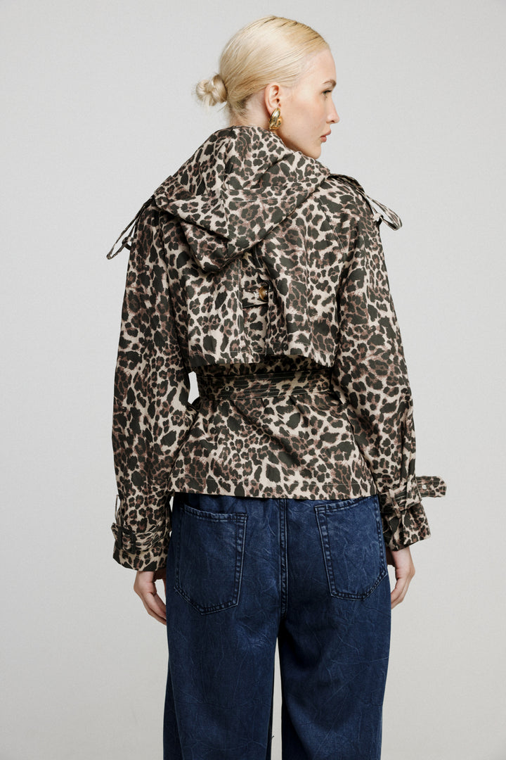 מעיל טרנץ עם קפוצ'ון Leopard Short Trench Coat