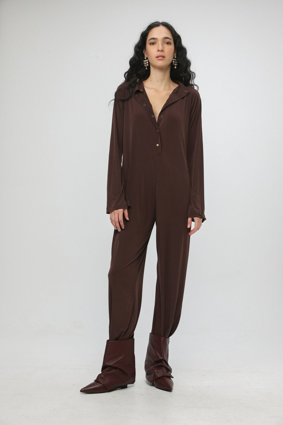 Snaps Brown Wide Jumpsuit