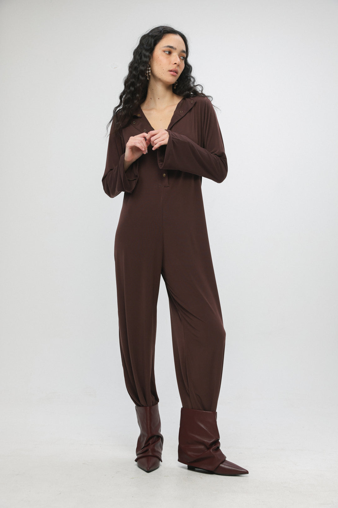Snaps Brown Wide Jumpsuit