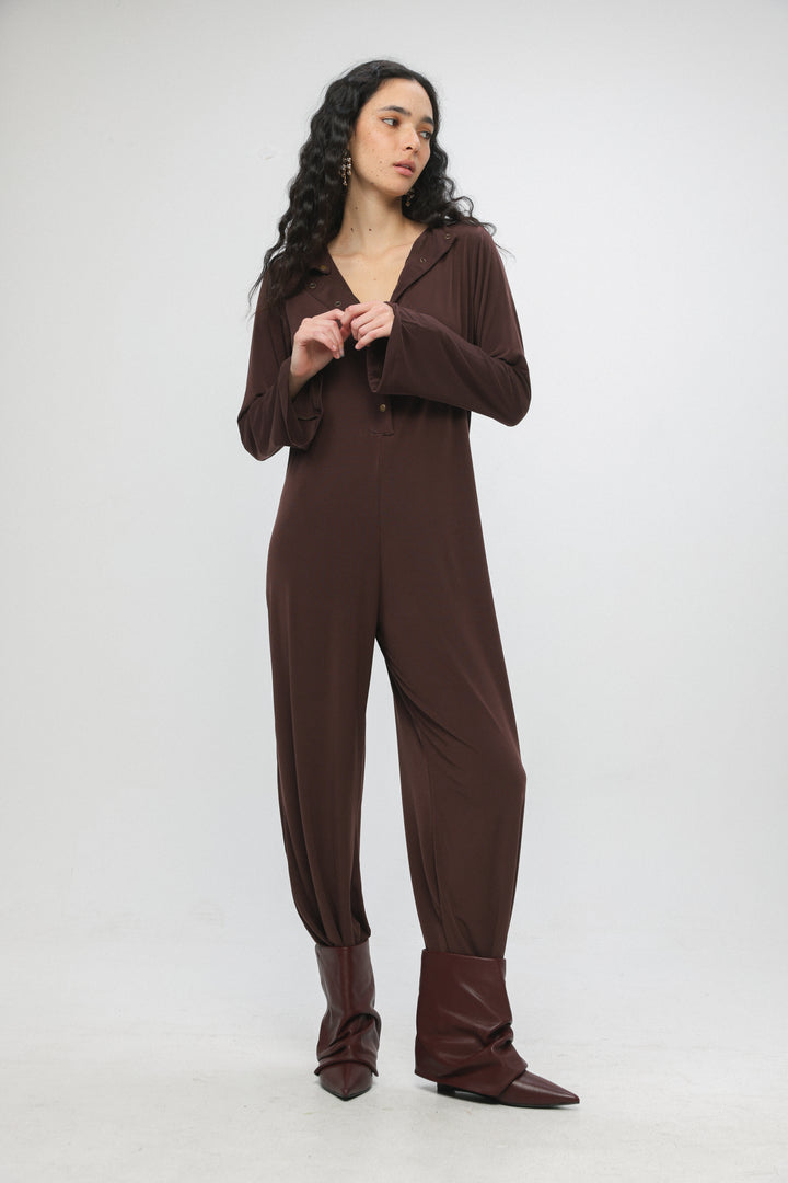 Snaps Brown Wide Jumpsuit