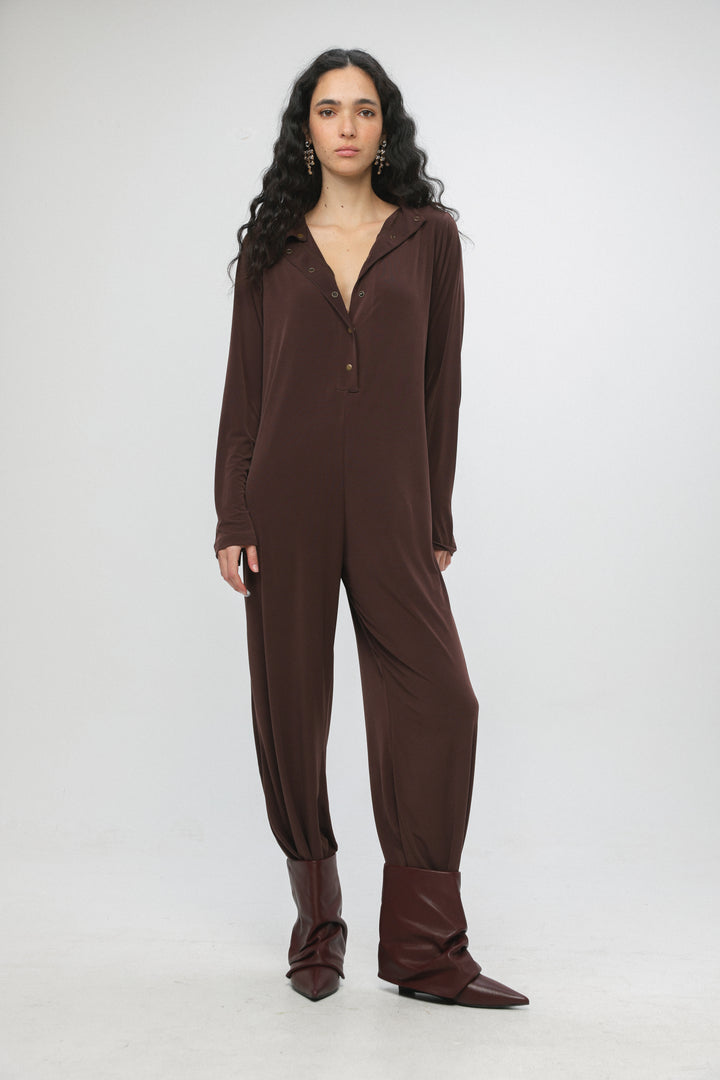 Snaps Brown Wide Jumpsuit