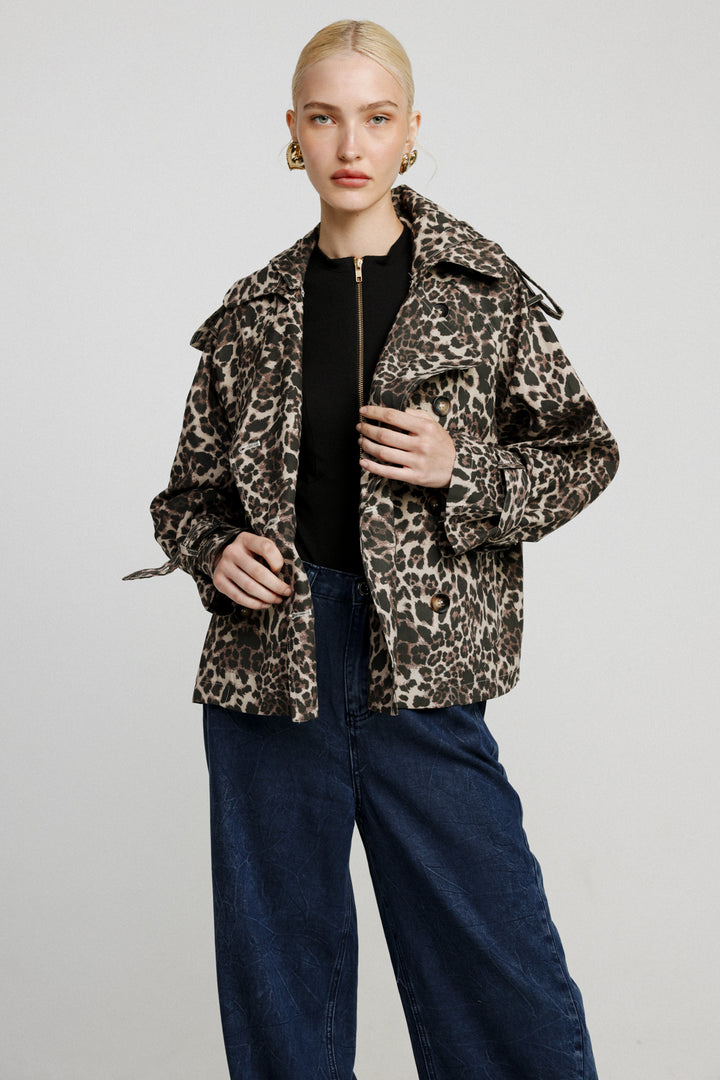 מעיל טרנץ קצר Leopard Short Trench Coat