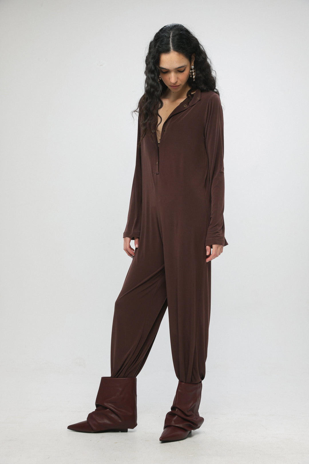 Snaps Brown Wide Jumpsuit