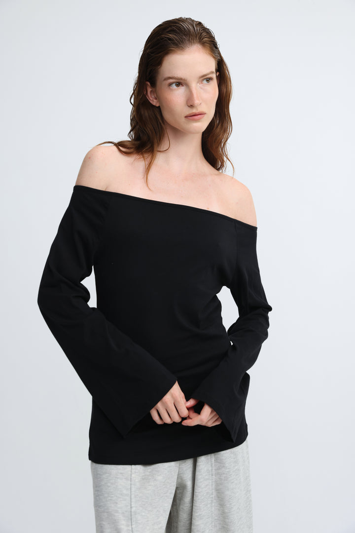 Clean63 Black Off Shoulder Shirt