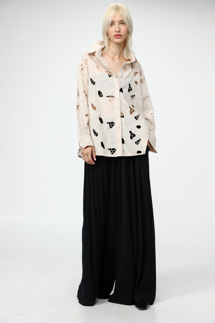 Floral Cutwork Cream Buttoned Shirt