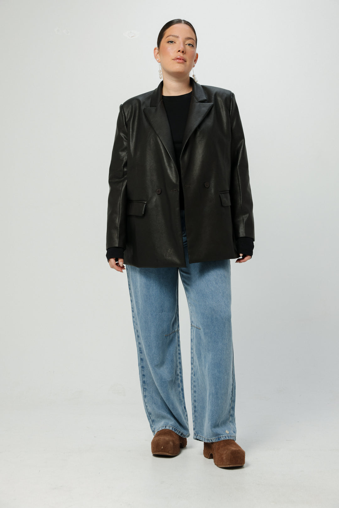 DNA Brown Faux Leather Blazer