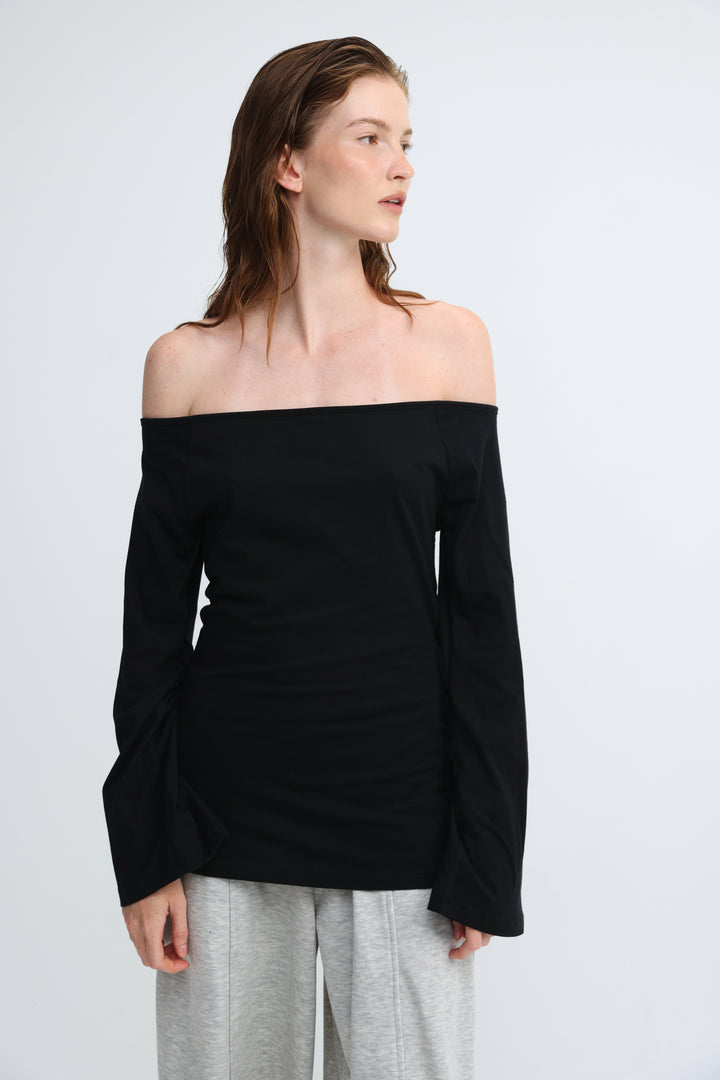 Clean63 Black Off Shoulder Shirt