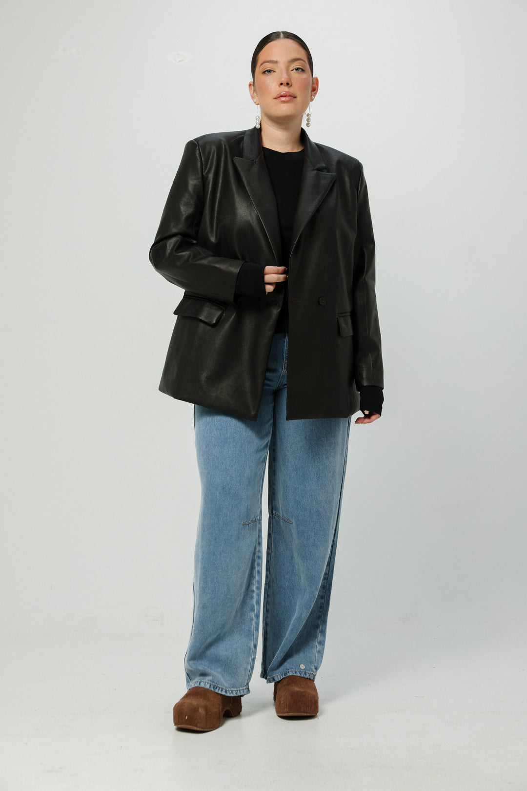 DNA Brown Faux Leather Blazer