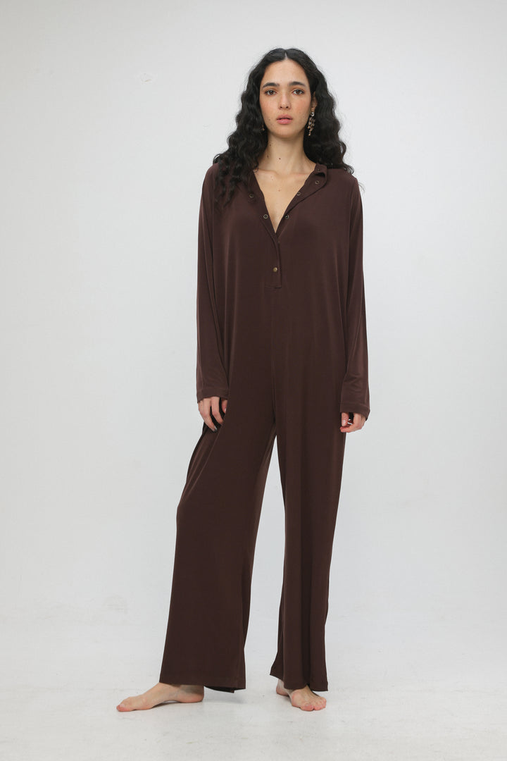 Snaps Brown Wide Jumpsuit