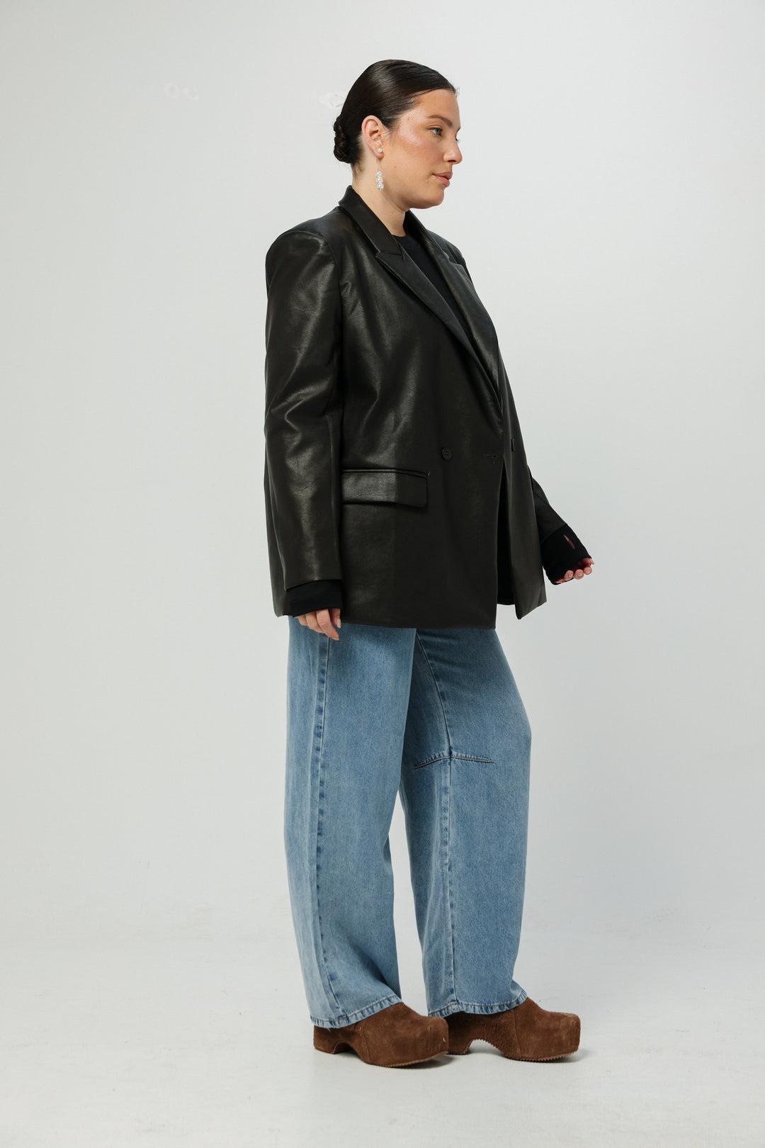 DNA Brown Faux Leather Blazer