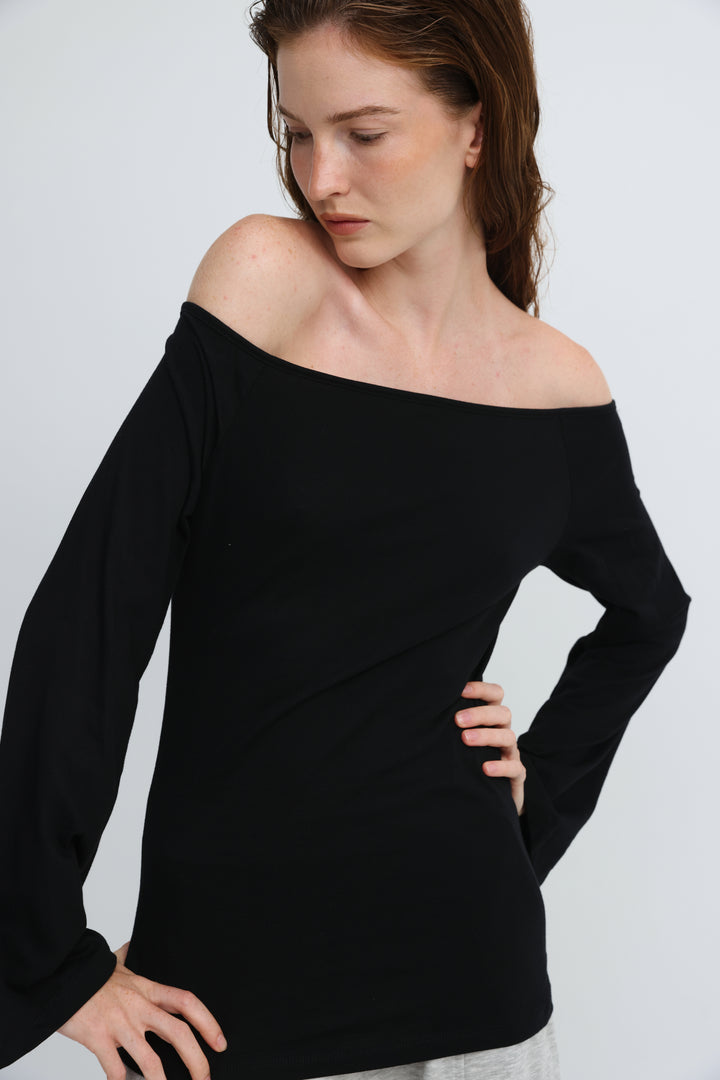 Clean63 Black Off Shoulder Shirt