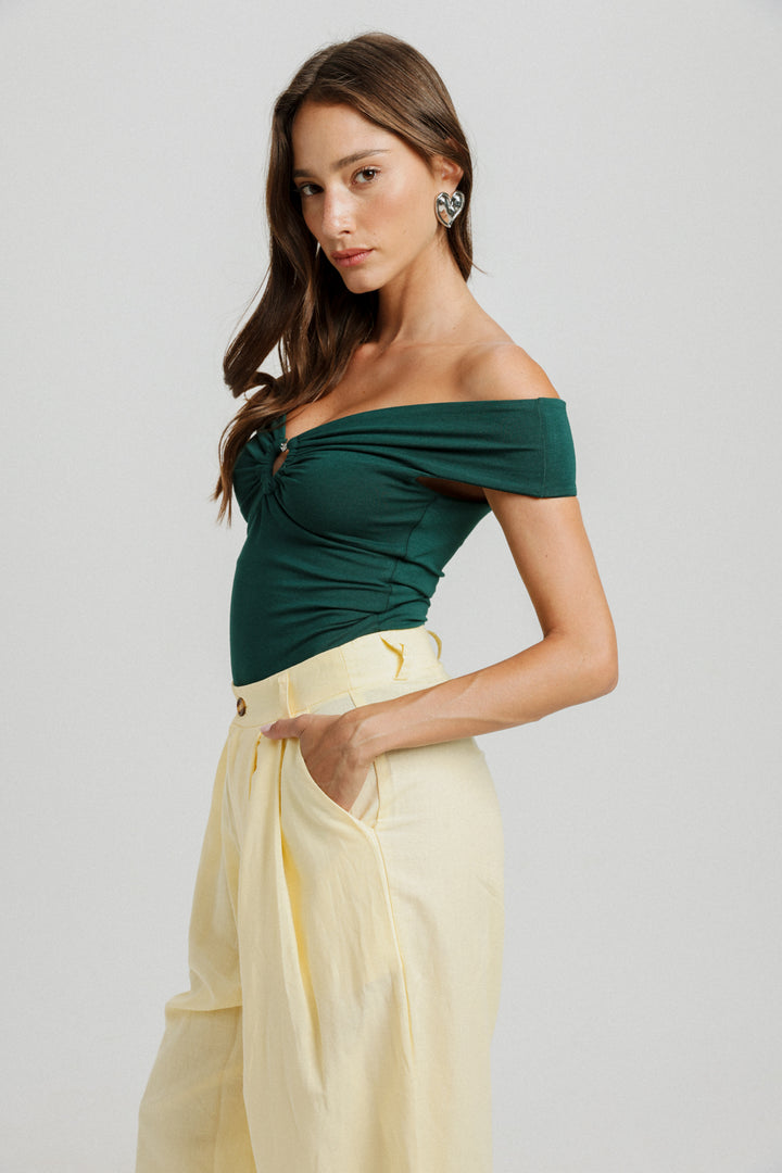 Noble Deep Green Off Shoulder Top