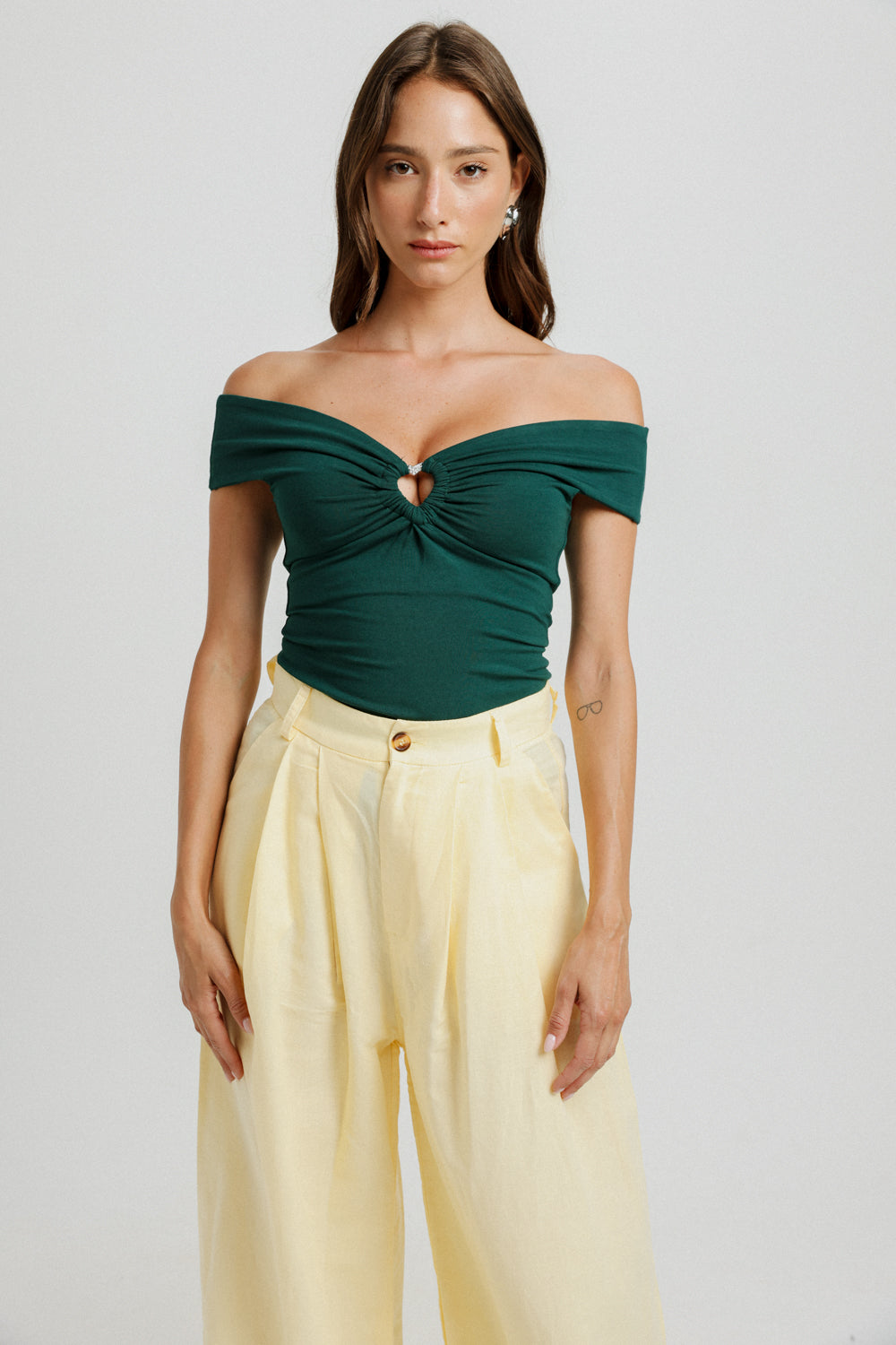 Noble Deep Green Off Shoulder Top