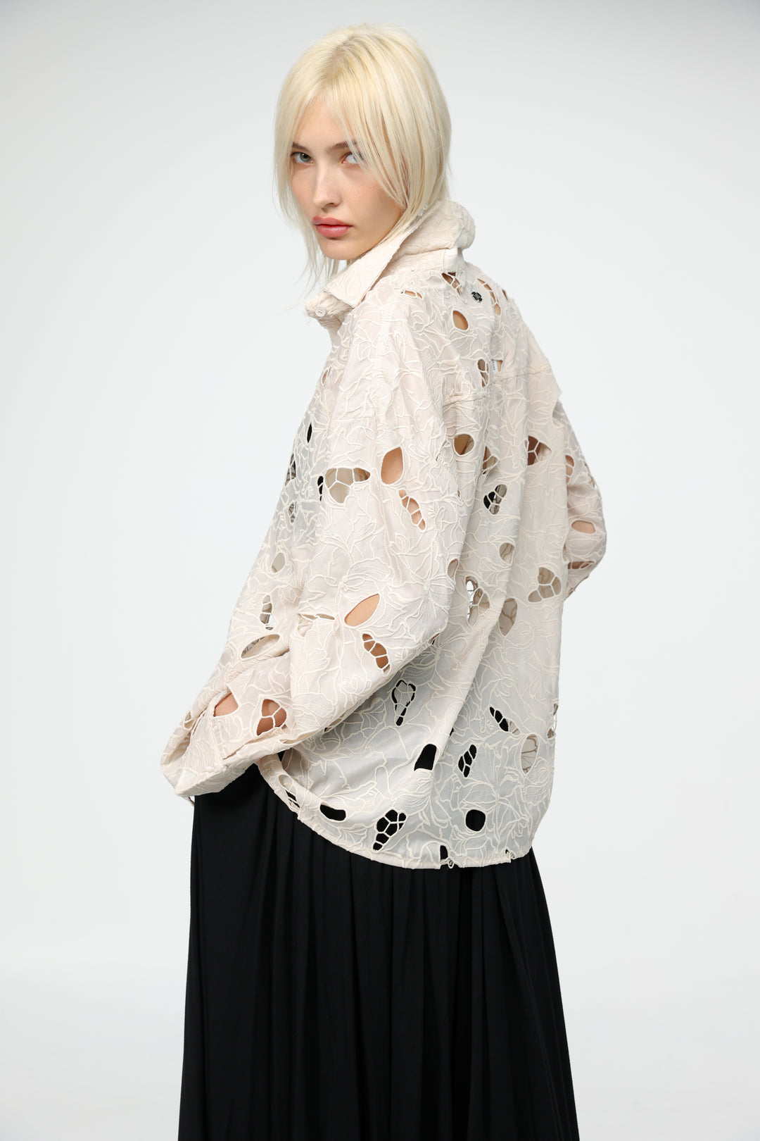 Floral Cutwork Cream Buttoned Shirt