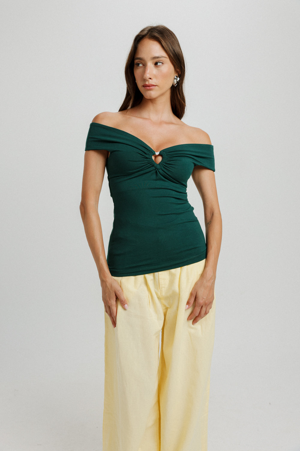 Noble Deep Green Off Shoulder Top