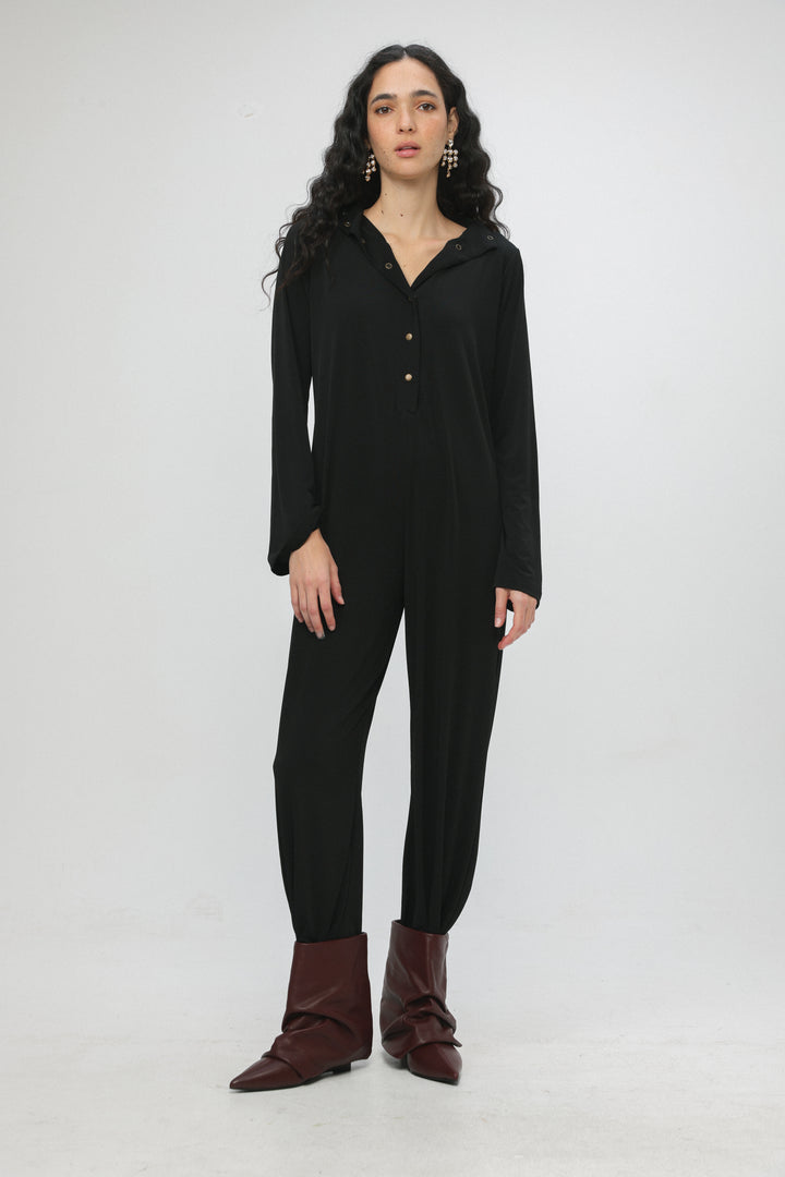 Snaps Black Wide Jumpsuit