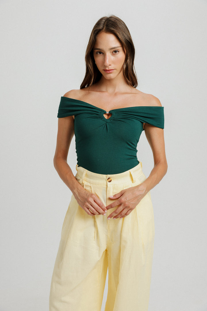 Noble Deep Green Off Shoulder Top