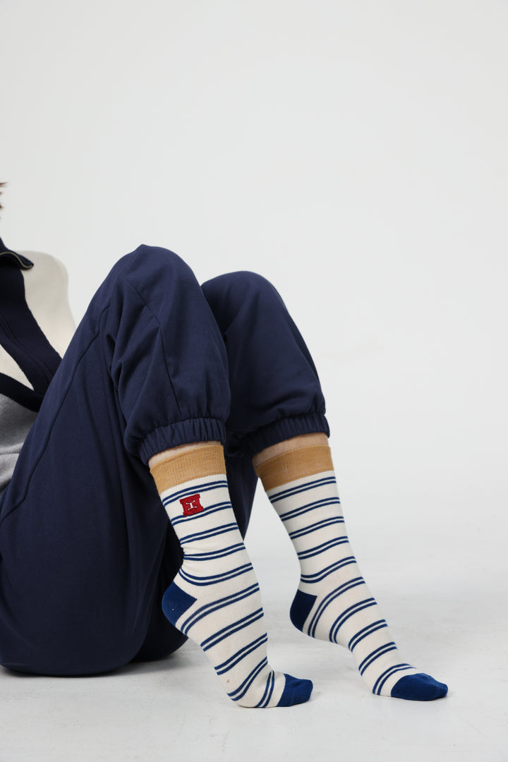 EE Navy Stripes/Camel Socks