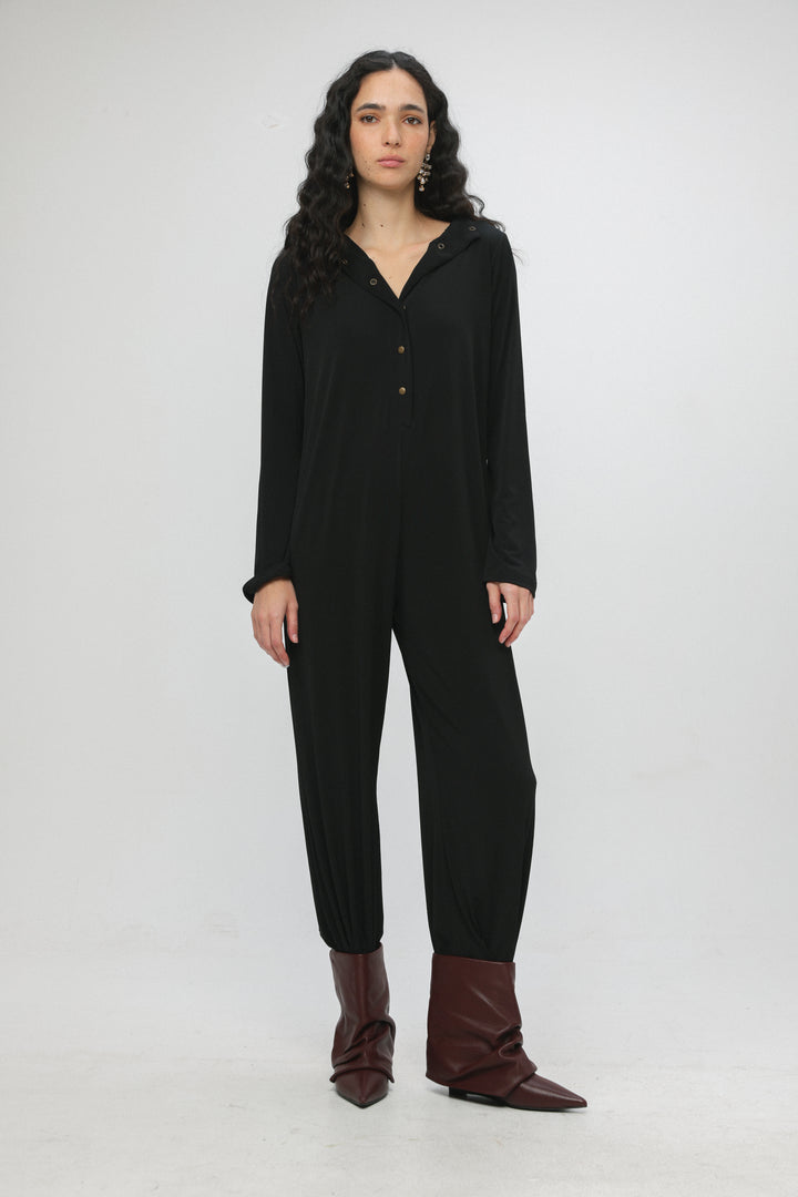 Snaps Black Wide Jumpsuit