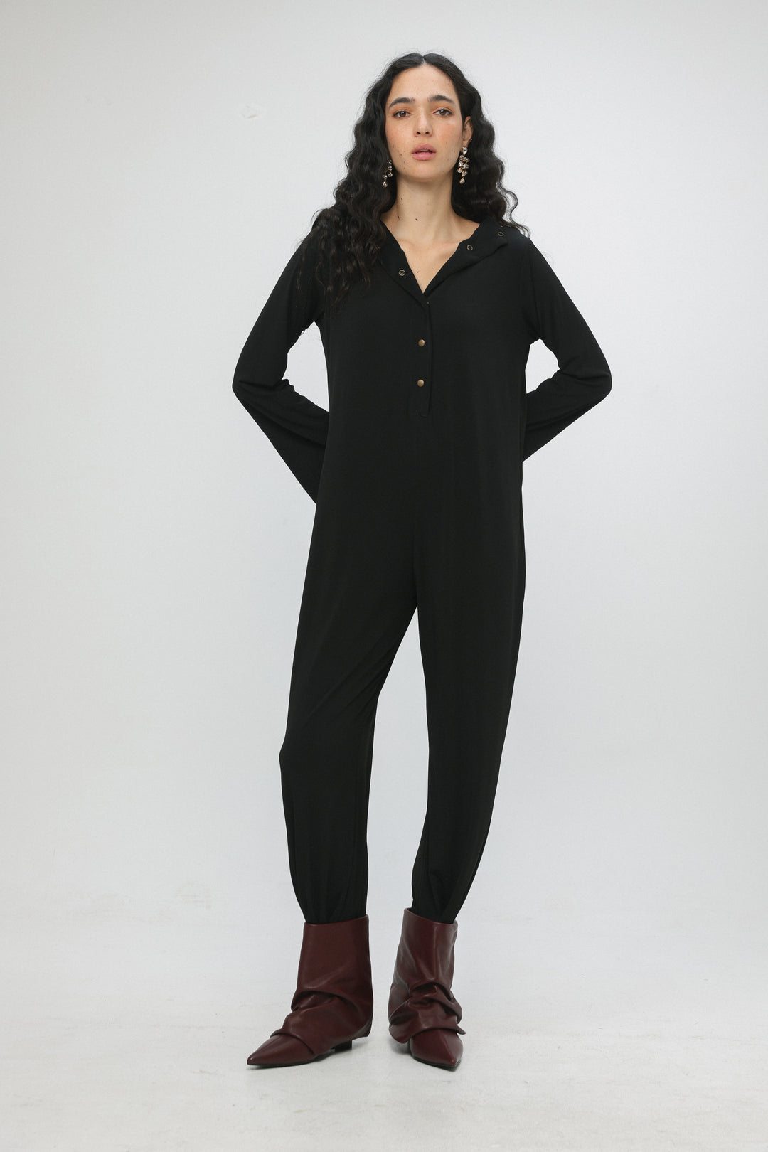 Snaps Black Wide Jumpsuit