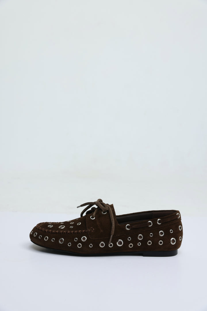 Suede Eyelet Brown Moccasins