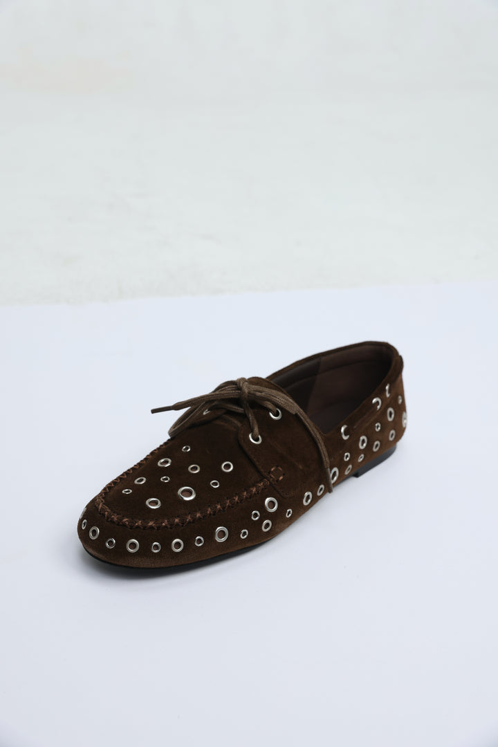 Suede Eyelet Brown Moccasins