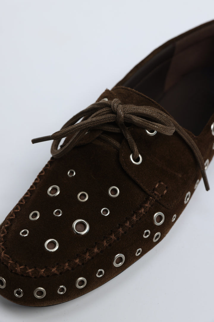Suede Eyelet Brown Moccasins