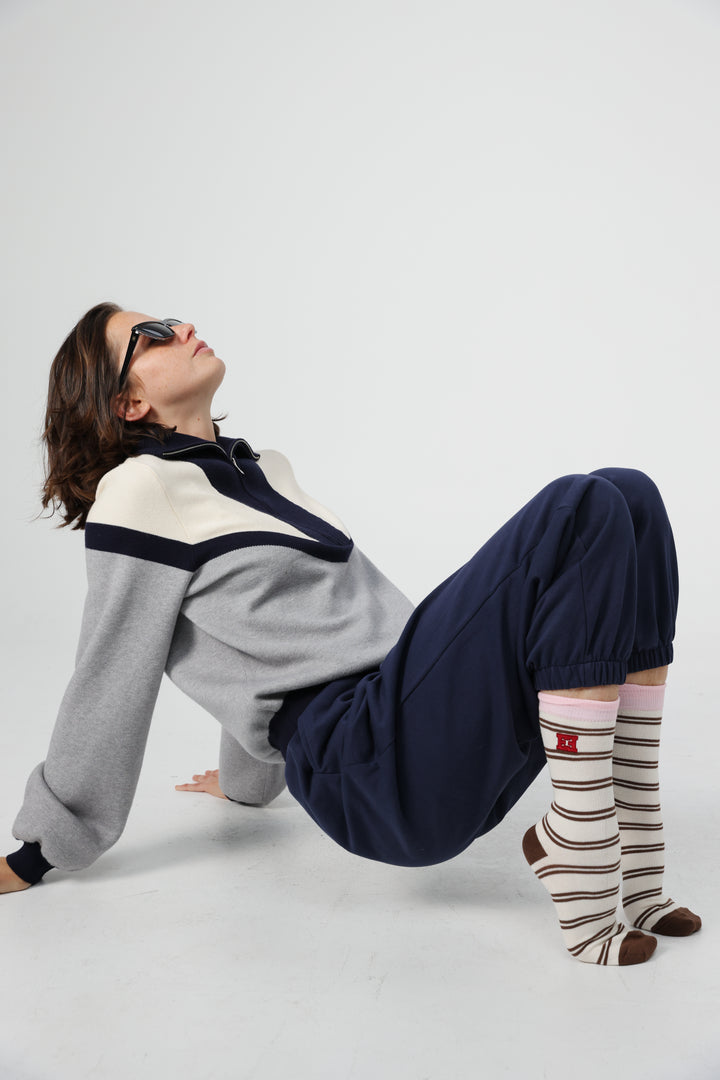 EE Brown Stripes/Light Pink Socks