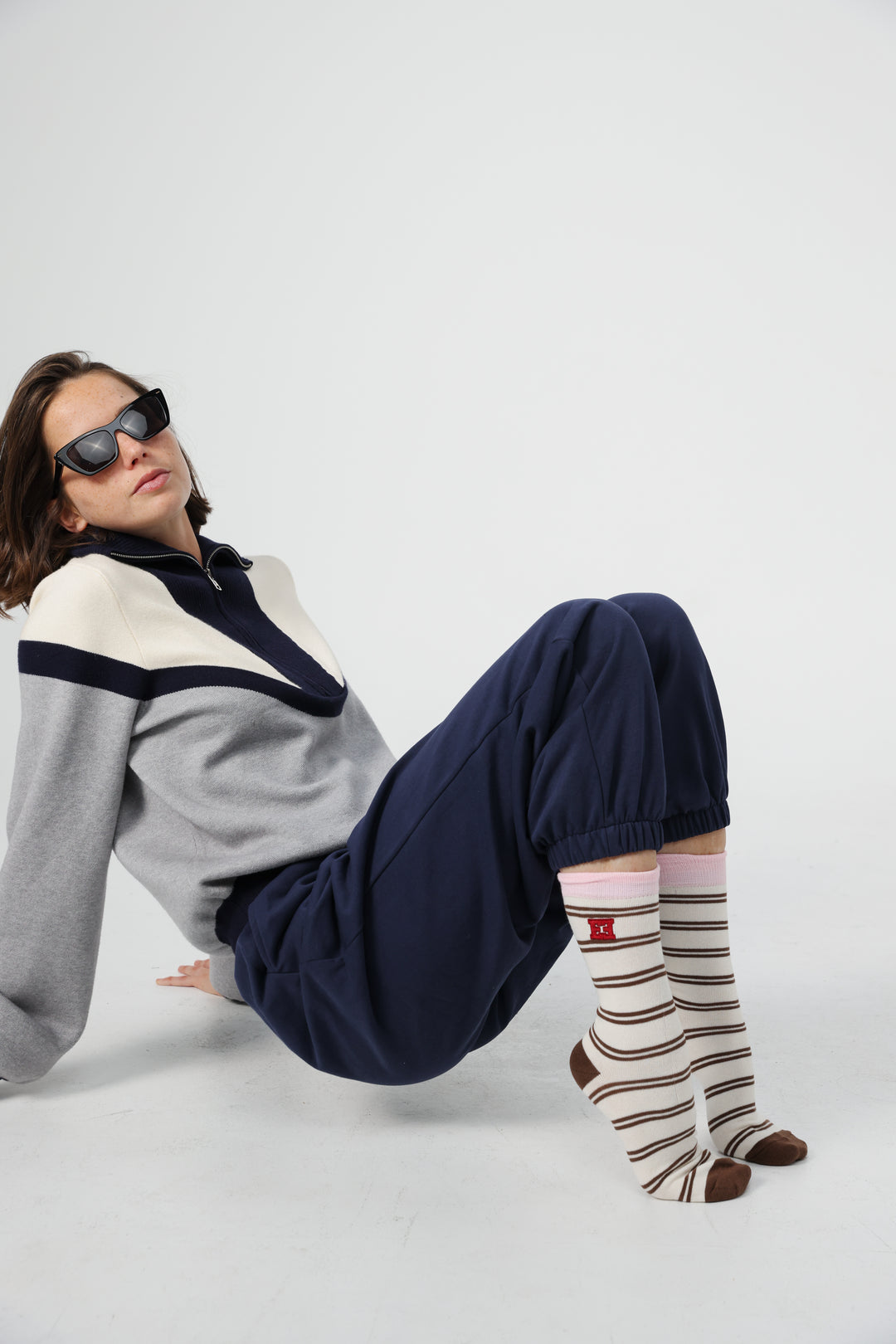 EE Brown Stripes/Light Pink Socks