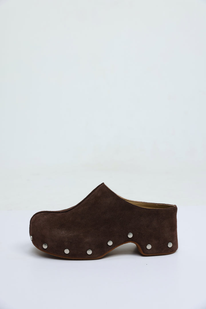 Brown Studded Suede Clogs