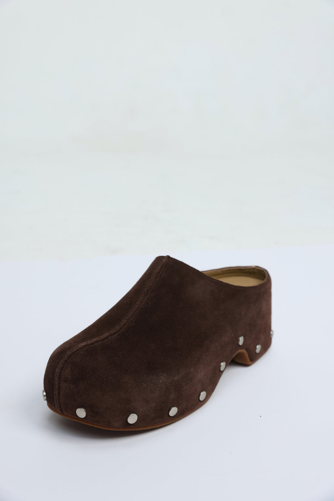 Brown Studded Suede Clogs
