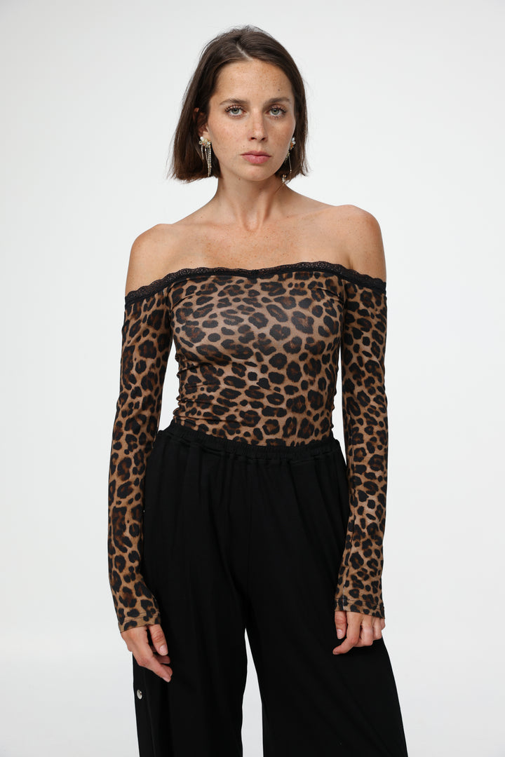 Player Leopard Off Shoulder Top