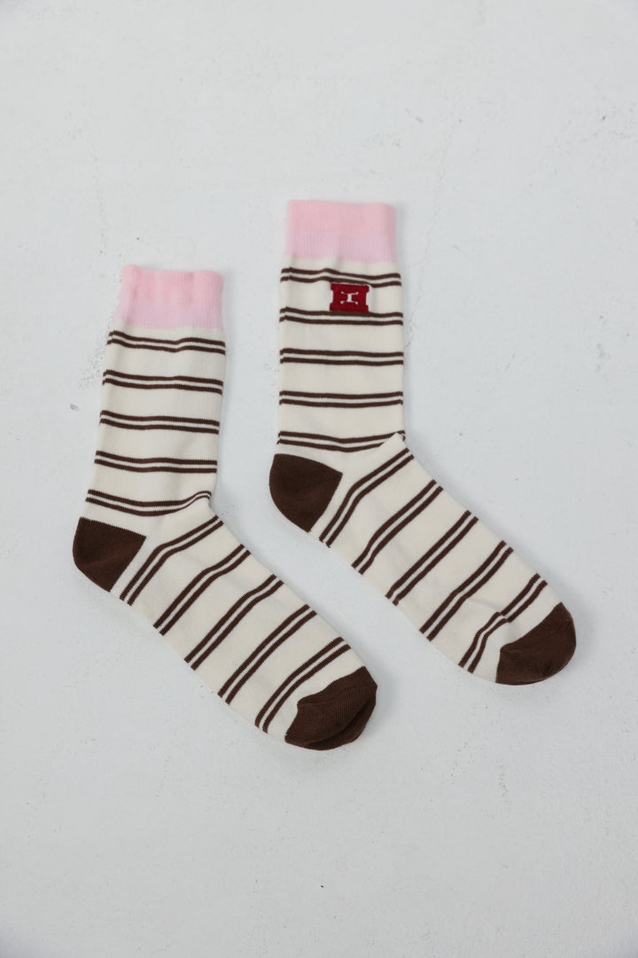 EE Brown Stripes/Light Pink Socks