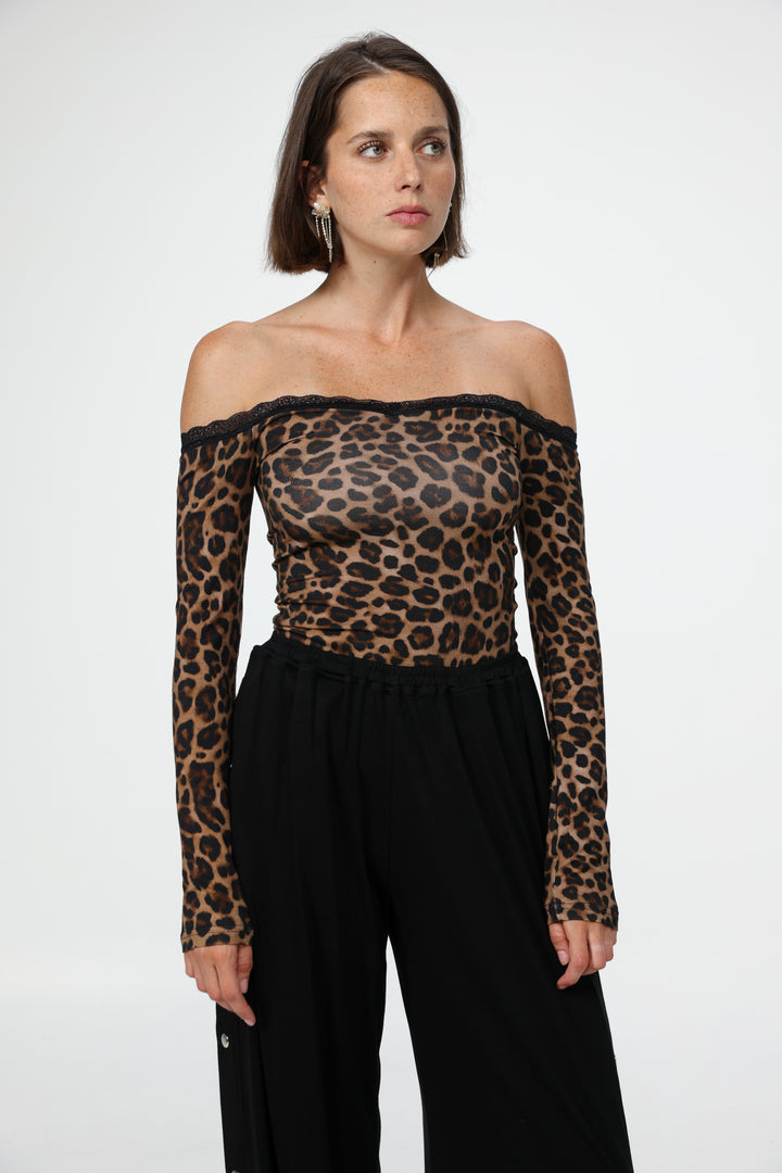 Player Leopard Off Shoulder Top