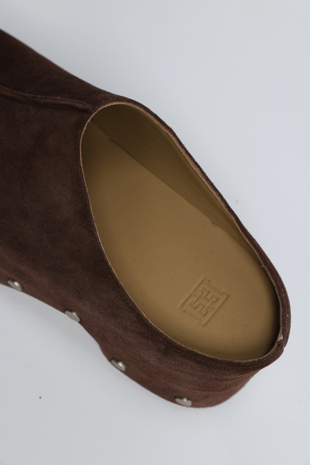 Brown Studded Suede Clogs
