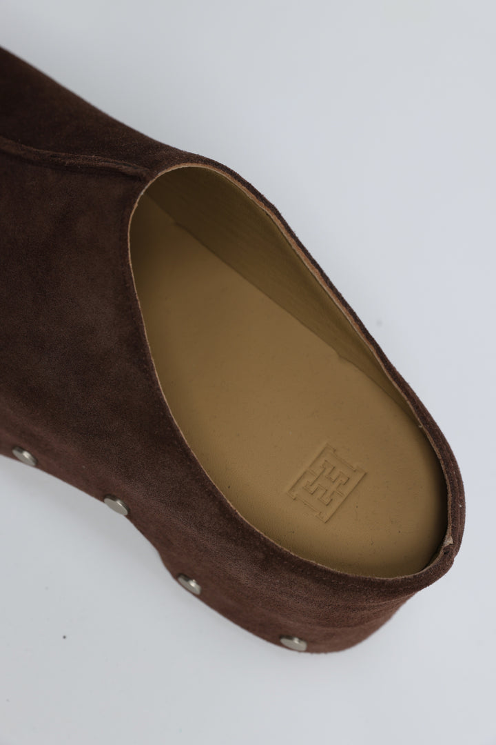 Brown Studded Suede Clogs